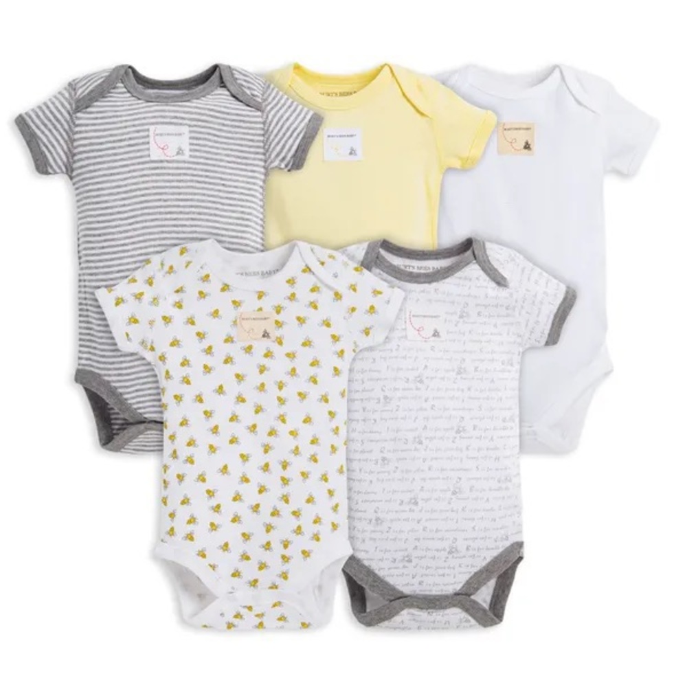 Burt’s Bees - Bee Essentials Organic Short Sleeve Baby Bodysuits 5 Pack